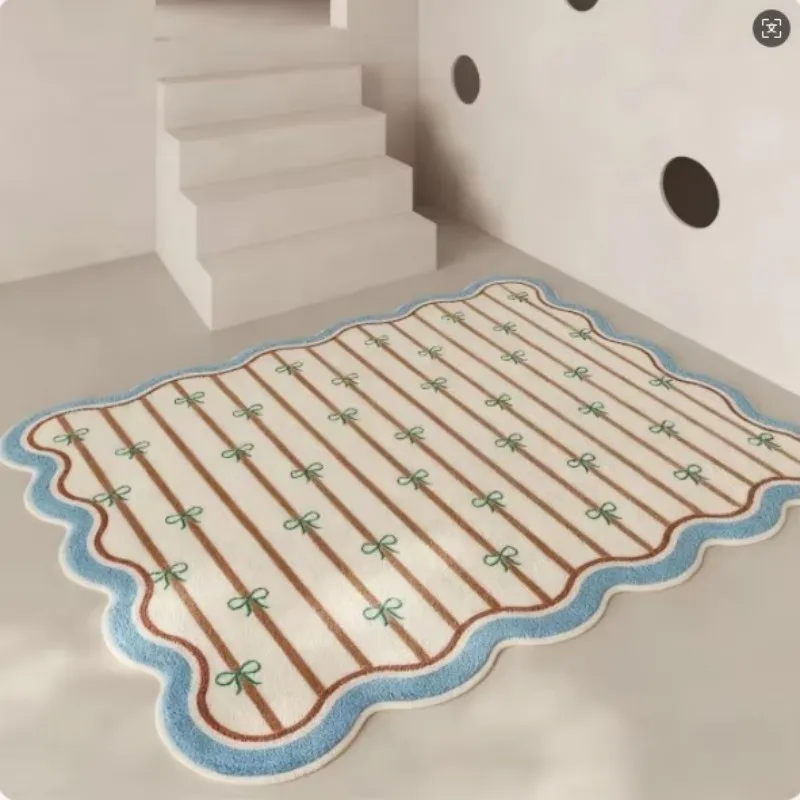 VIKAMA Macaron Wavy-Edge Striped Rug—Entryway, Kids' Room, Non-Slip, Machine-Washable Rug, Home Accessories