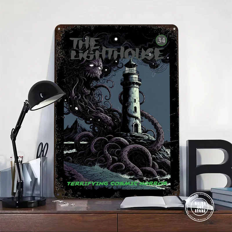 Lighthouse Terror Eldritch Aesthetic Tinplate Poster Custom Wall Art Vintage Metal Signs Retro Tin Plaque for Room Accessories