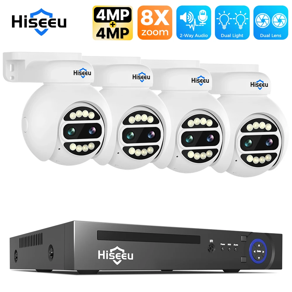 

Hiseeu 8CH Dual Lens 8X Zoom 4MP x2 POE Security Camera System NVR Kit CCTV Outdoor IP Camera H.265 P2P Video Surveillance Cams