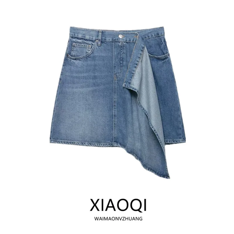 Asymmetric Double Breasted Denim  Skirt Women's mid Waist New Autumn Fashion 2026 A-Line Standard Fit Other Material