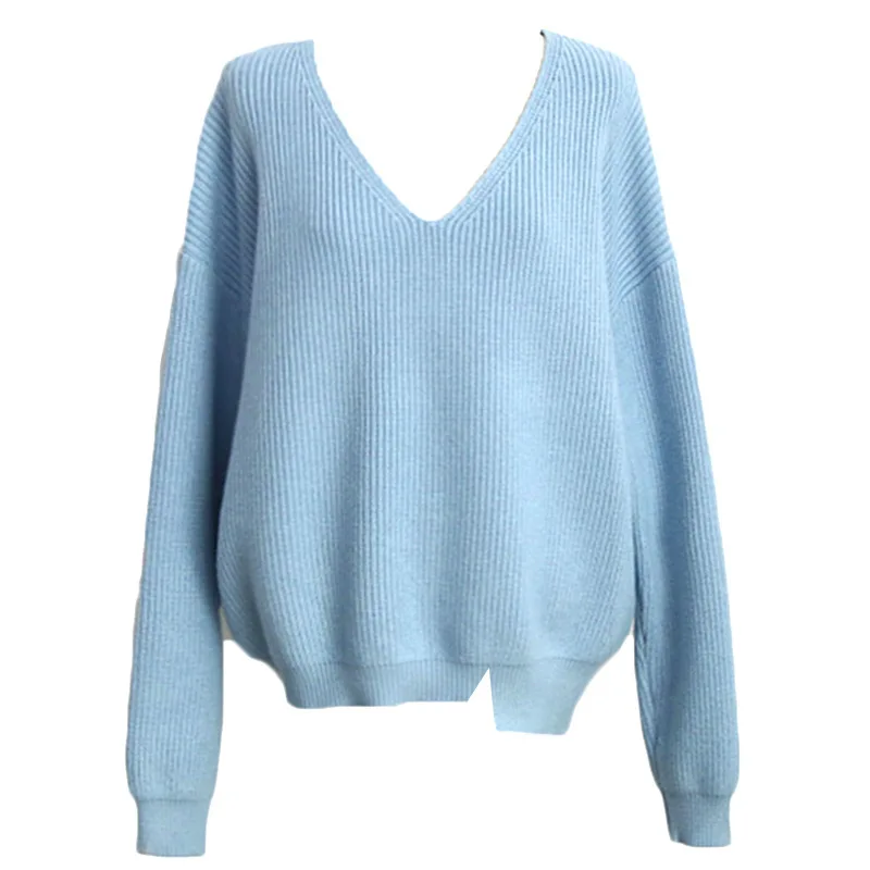 Jersey con cuello en V para mujer, suéter de manga larga con linterna de rosca, parte inferior de punto, Tops casuales de moda, Otoño e Invierno