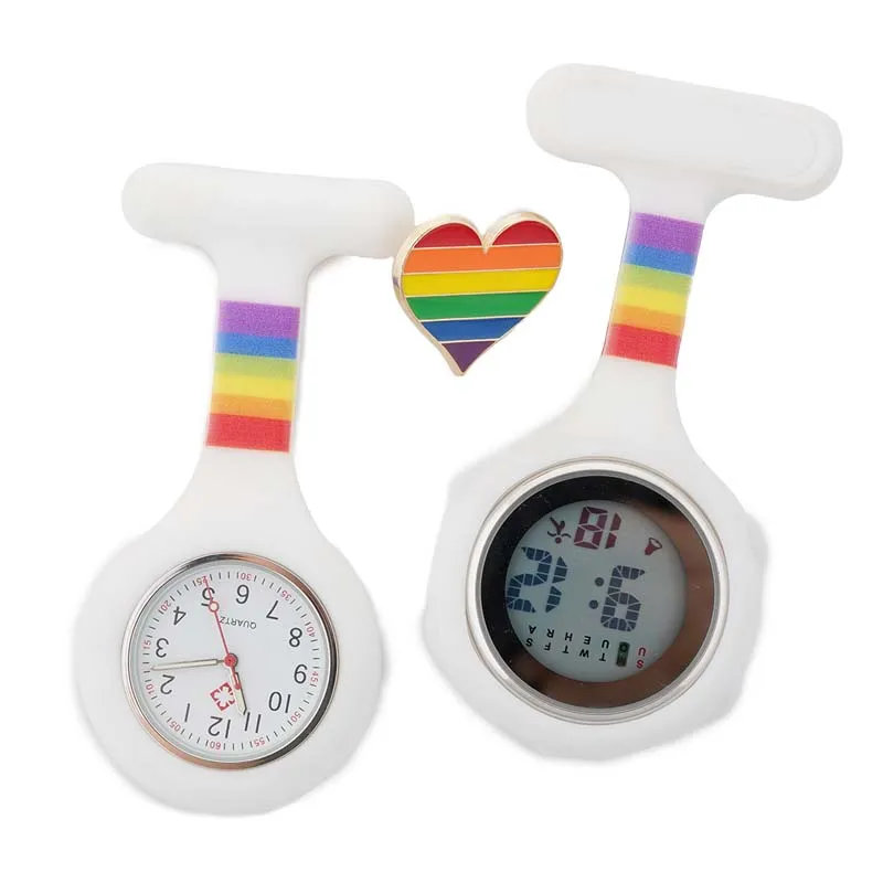 Pride LGBT rainbow Silicone Digital Nurse Watch Fob Pocket nursing gift Watch Brooch Lapel Medical Nurse Quartz Watch Doctor