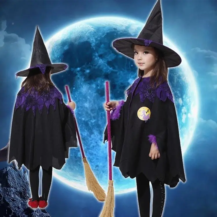 

Children's Halloween Costume Witch Performance Robe Set Little Girl Witch Outfit Parent-Child Performance Ensemble