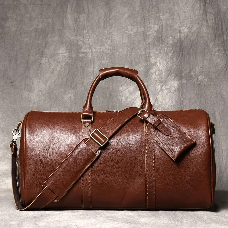 

Vintage Leather Travel Bags Men's Large Capacity Tote Women's Handbag Carry On Luggage Weekender Man