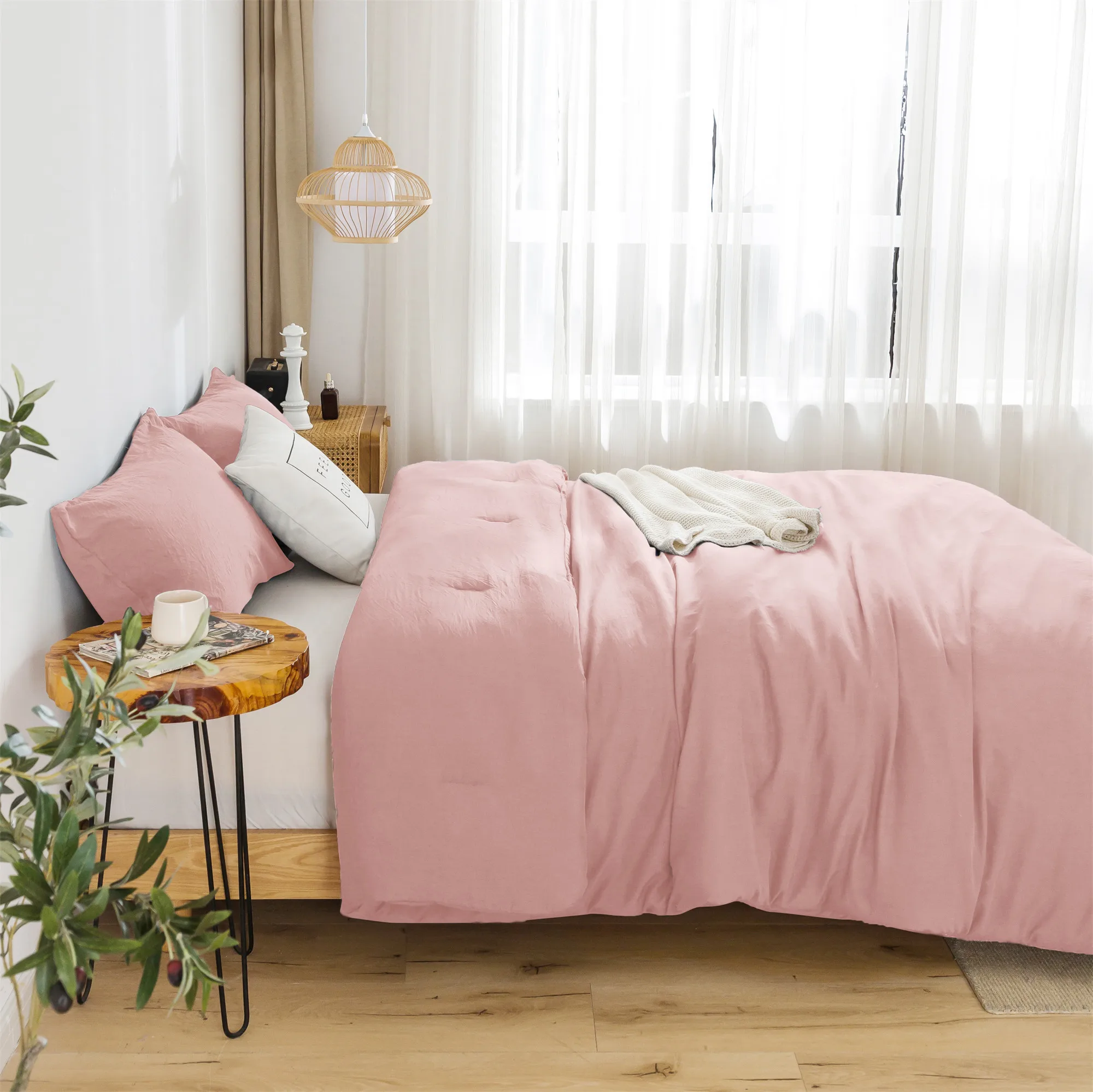 Juego de ropa de cama de verano, edredón y almohada de uso ligero, cálida pelusa, algodón lavado ultrasoft, Rosa rubor