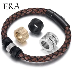 10pcs/lot Stainless Steel 6mm Hole Size Spacer Grid Pattern Beads for Leather Bracelet Making DIY  Jewelry Accessories PVD Beads