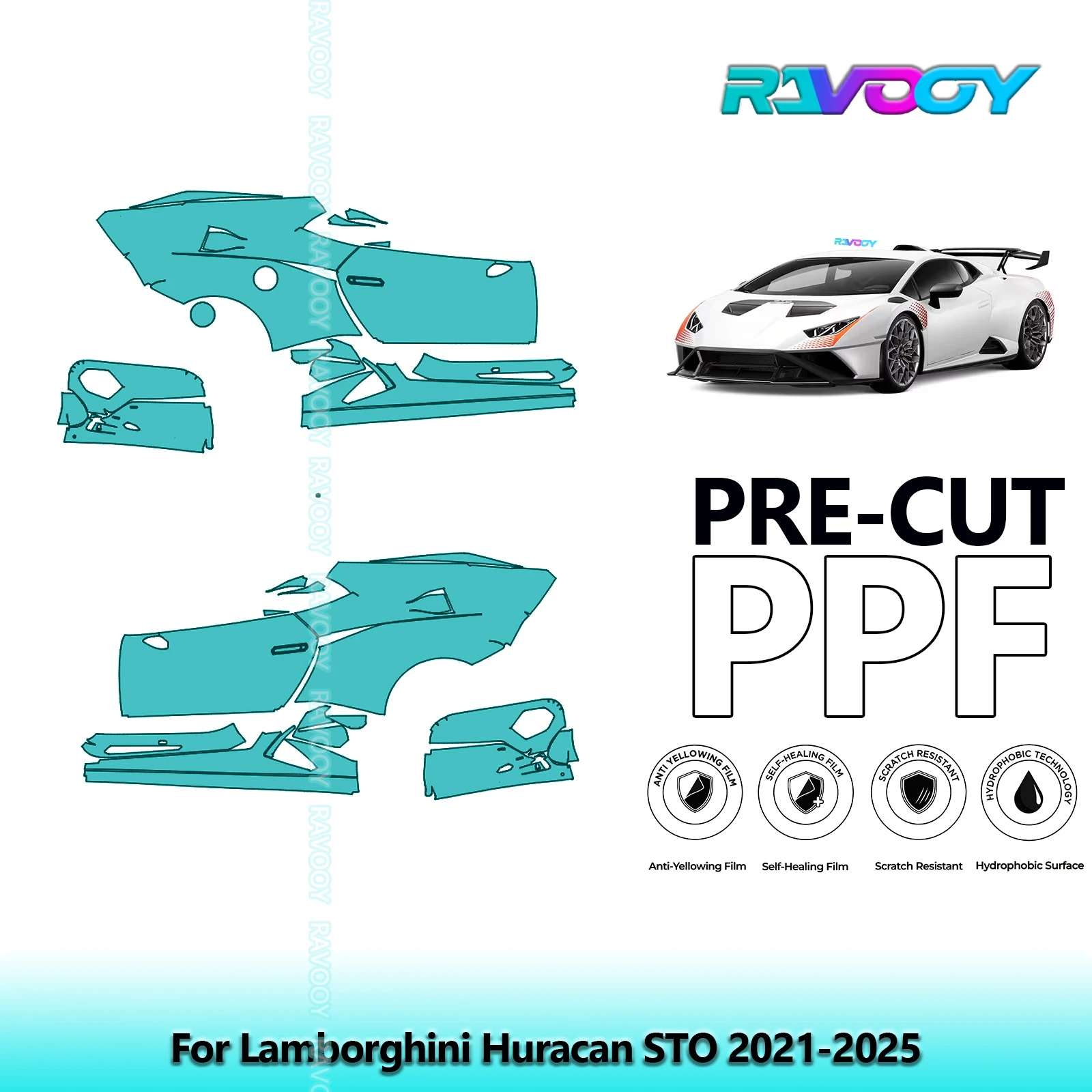 

For Lamborghini Huracan STO 2021-2025 8.5mil Clear Matte Pre-Cut PPF Door & A/B Pillar Kit TPU Paint Protection Film Set