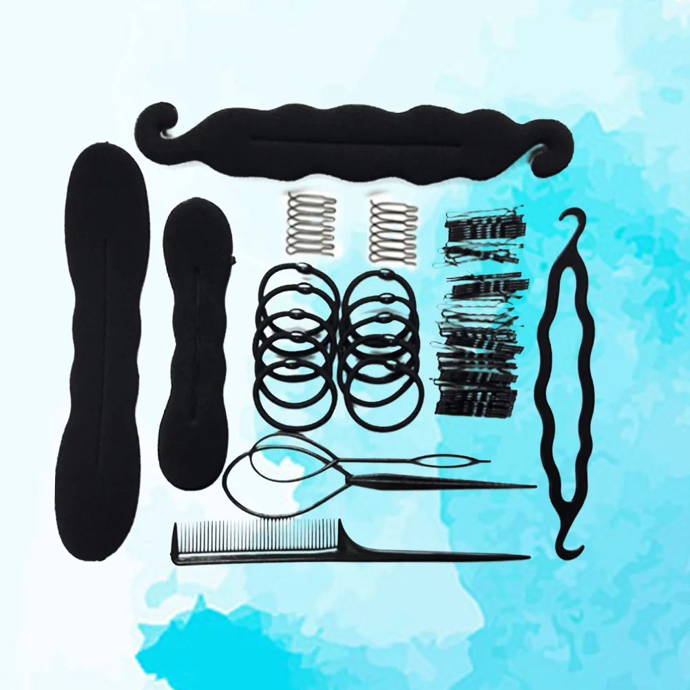 Women Hair Styling Kit Includes Multiple Sponges Pads Clips Pins for DIY Hairstyles Bun Maker Tools Accessory Set