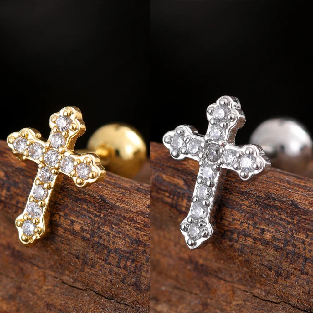 1pcs Heart Dangled Crystal CZs Ear Studs Piercings Back-Screwed Cross Star Bowknot Ear StudCartilage Tragus Earrings Piercing