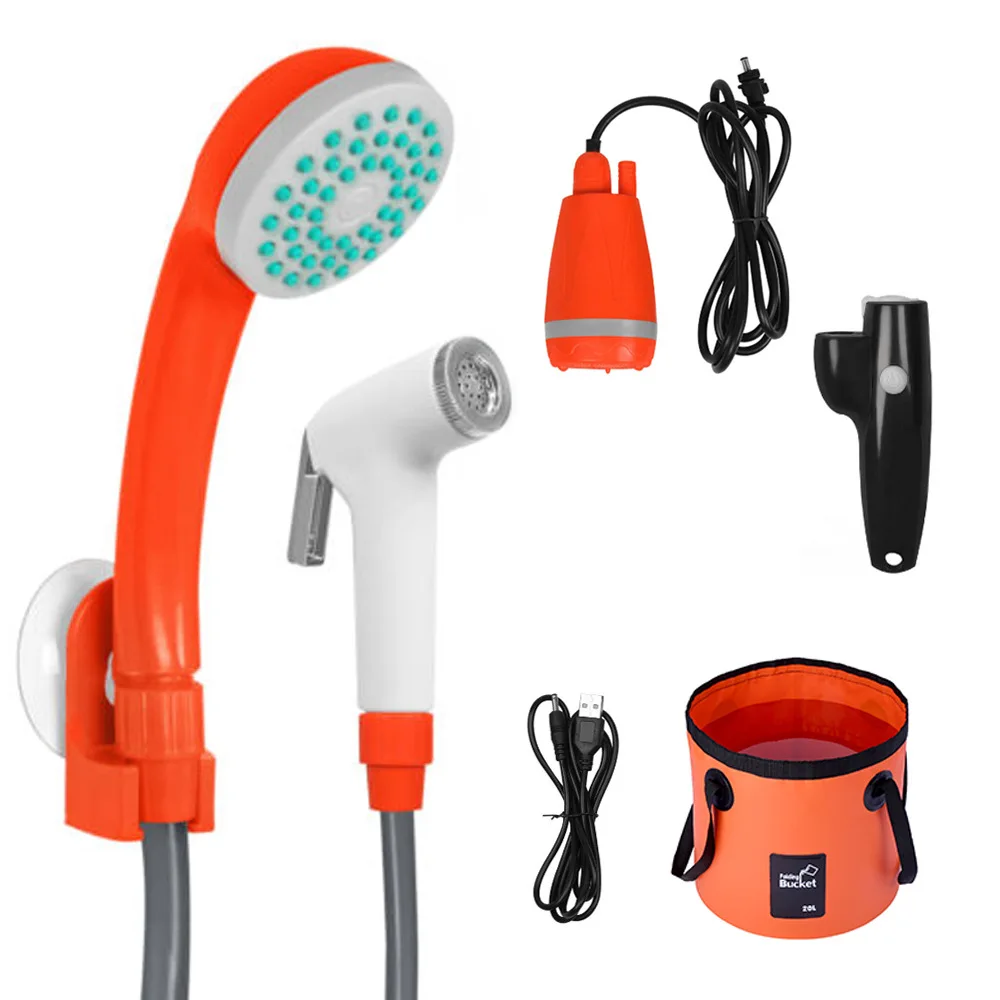 

Portable USB Wireless Outdoor Shower 2-in-1 Car Camping Shower Rechargeable Easy Storage for Travel Hiking Car Wash Pet Bath