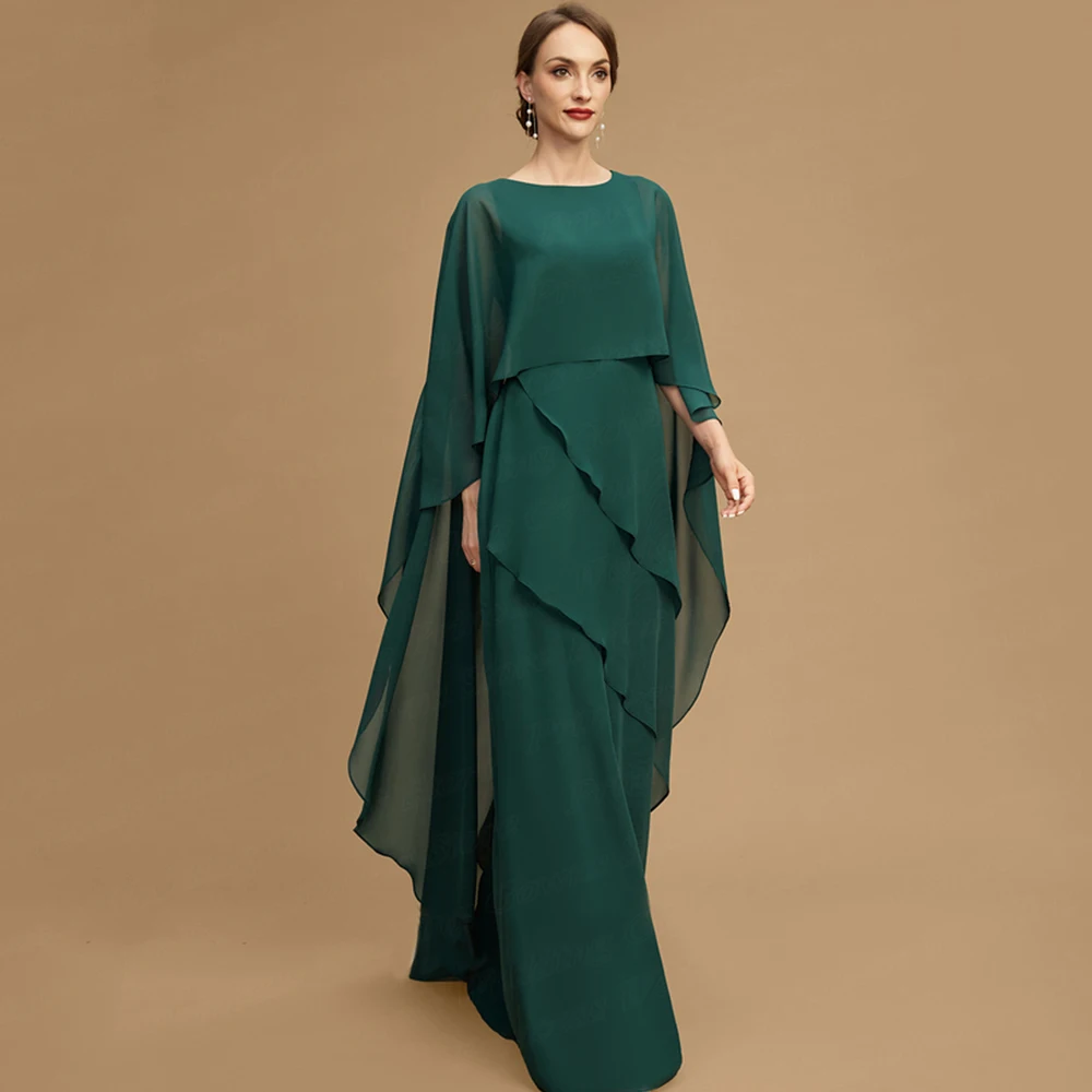 Robe longue en mousseline de soie verte pour la mère de la mariée, élégante robe musulmane, col rond, longueur au sol, robe de soirée d'invité de mariage, Madrina éducative