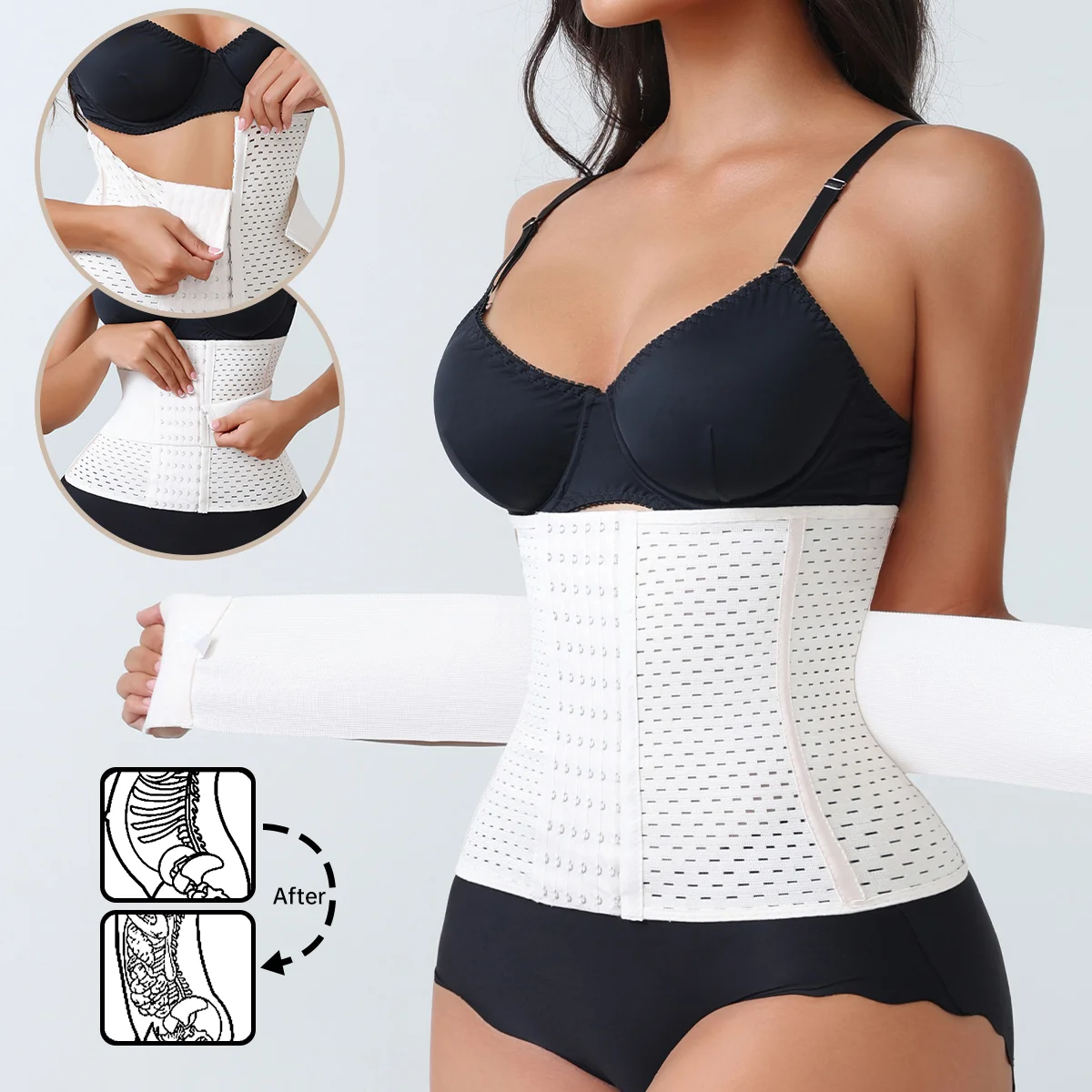 Women Waist Cinchers Shaper Black & White High Elastic Double Belts Corset Workout Cincher for Tummy Control & Back Support