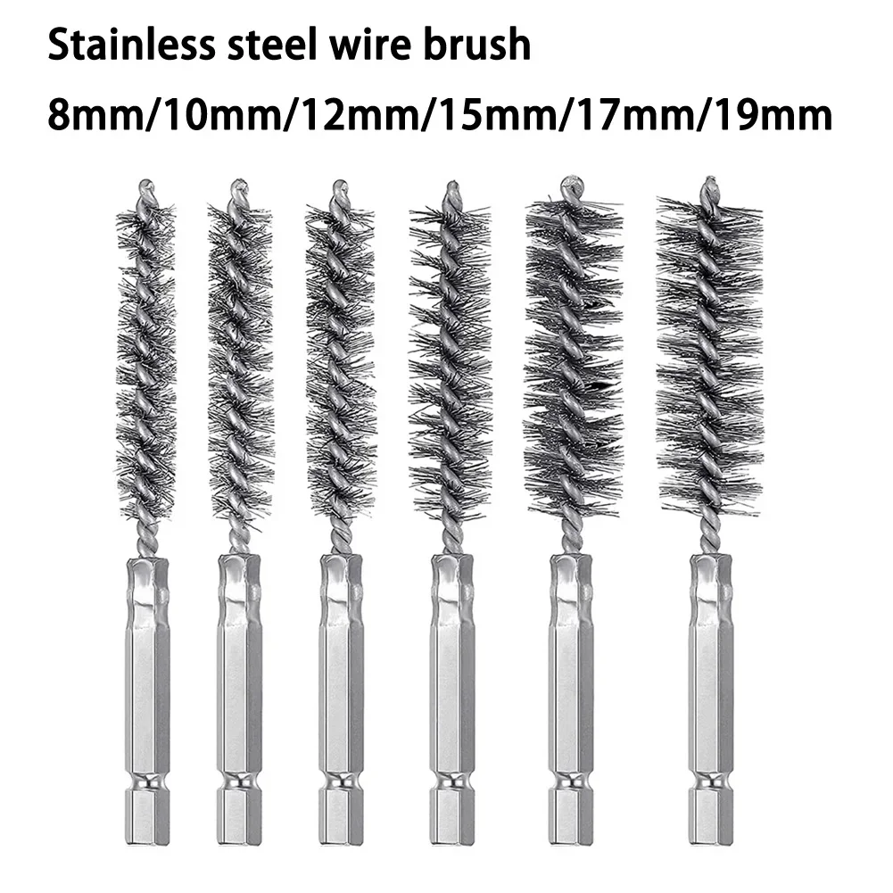 Escova de limpeza de aço inoxidável, tubo de fio, limpador de máquinas, ferramentas de polimento de lavagem, 8mm 10mm 12mm 15mm 17mm 19mm
