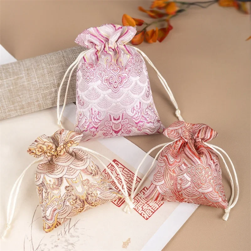 50pcs Wholesale Chinese Silk Bag Drawstring Cotton Small Sachet Gift Jewelry Package Storage Bundle Pocket Reusable Pouch