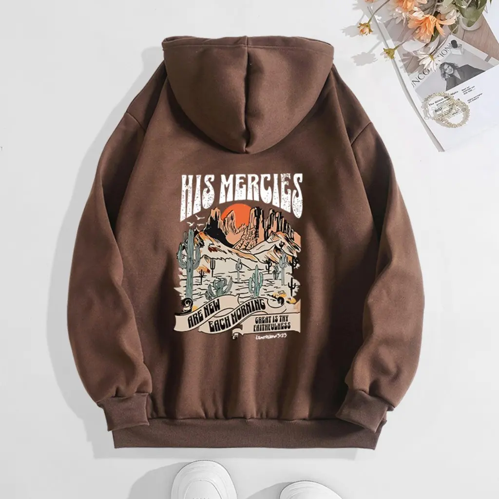 Women's Fleece-Lined Hooded Sweater Autumn Winter Fashion Printed Letter Design Back Bag Collar European American Style Top