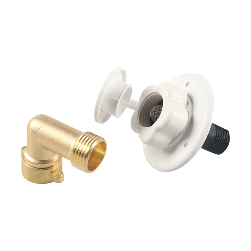 RV City Water Fill Inlet Flange Brass With Hose Elbow Check Valve Hookup Connector For Trailer Marine