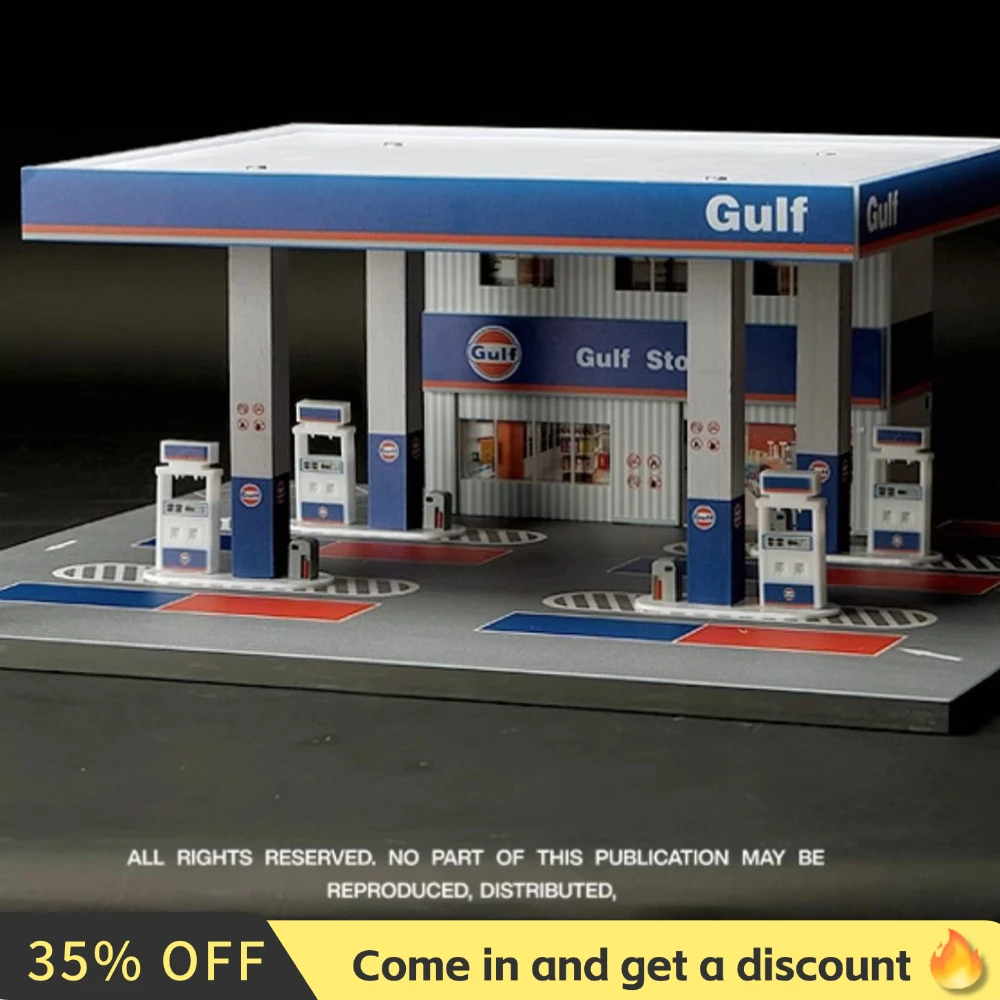 1/64 Diorama Tankstation Model LED Verlichting Stad Display Model Achtergrond Display Scène Model Collectie Speelgoed Geschenken