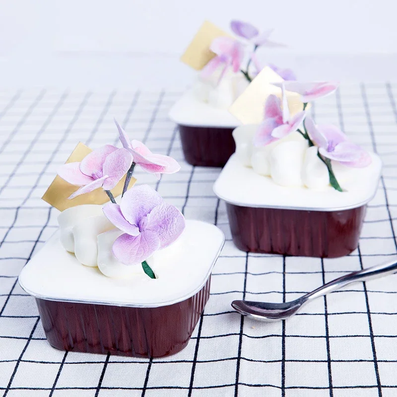10/50pcs 300ml Aluminum Foil Cake Baking Cup Square Shape Mousse Dessert Cupcake Liners Cups with Lids Pastry Muffin Molds