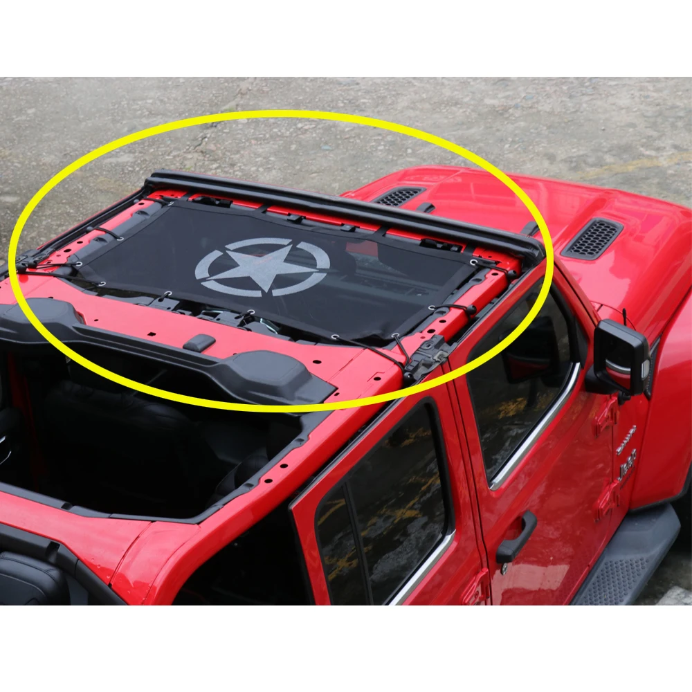 Mesh Sun Shade Top with Star Pattern for 2018+ Jeep Wrangler JL 2/4-Door, Polyester UV Protection Heat Reduction, JL1319