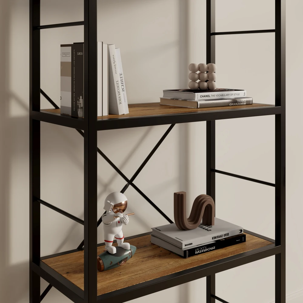 DFW Boekenplanken en Boekenkasten, 29,52 INCH Brede Plank 4-Tier Ladderplank 110 lbs/plank Vintage Industriële Stijl Boekenkast