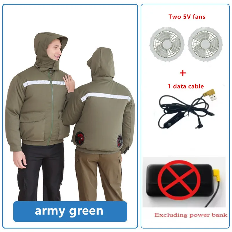 Summer Men'S Outdoor With Fan Cooling Construction Sites Hiking Hiking Fishing Air Conditioned Clothing(Excluding Power Bank)