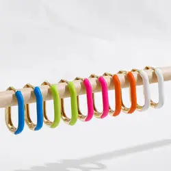Minimalist U-shaped Colorful Huggies Ear Buckle for Women Half Enamel Glaze Gold Plated Hoop Earrings Piercing Jewelry Gift