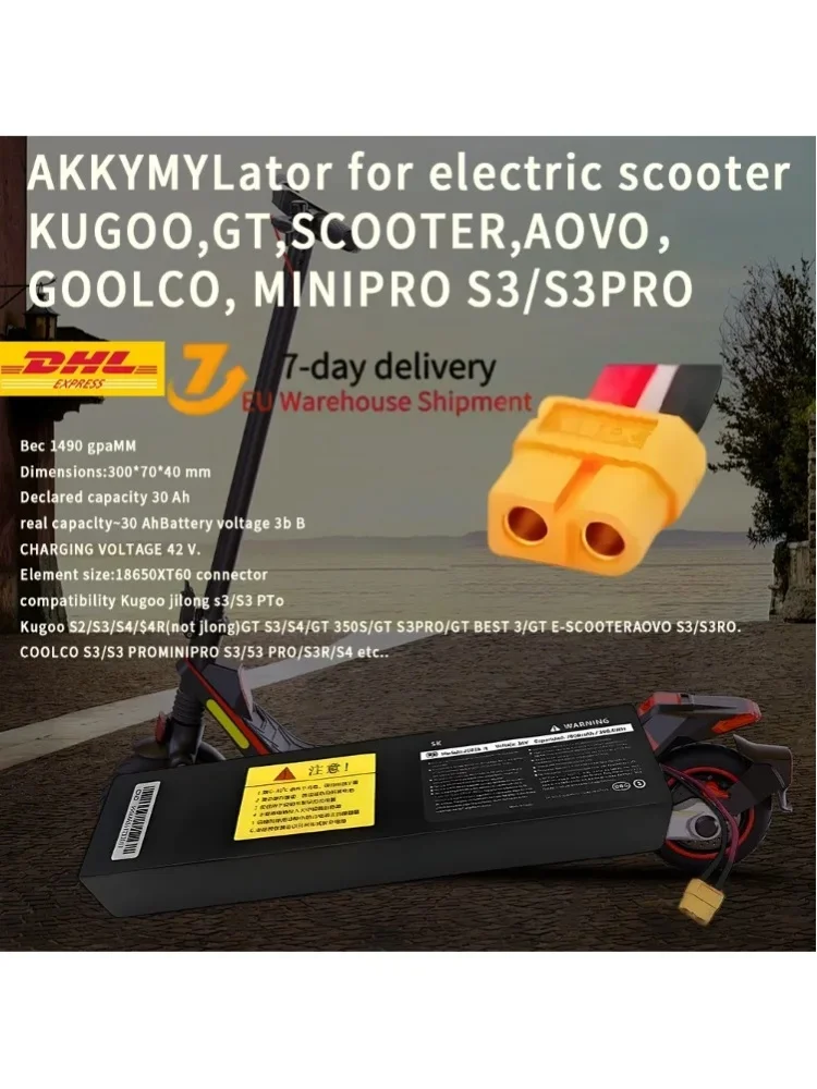 10S3P 36V 18650 Wiederaufladbarer, integrierter BMS, geeignet für KUGOO S1, S2, S3/S3 Pro 7,8 Ah (36 V) Lithium-Ionen-Akku 10S3P
