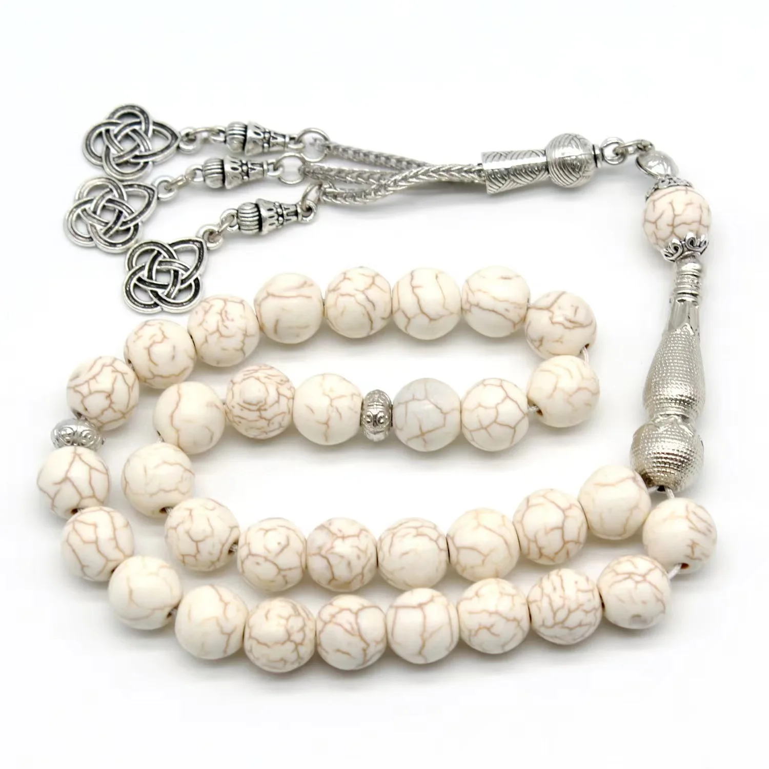 Natural White Turquoise 33 Beads Islamic Prayer Tasbih Misbaha 10mm Stone Muslim Zikr Rosary with Tassel