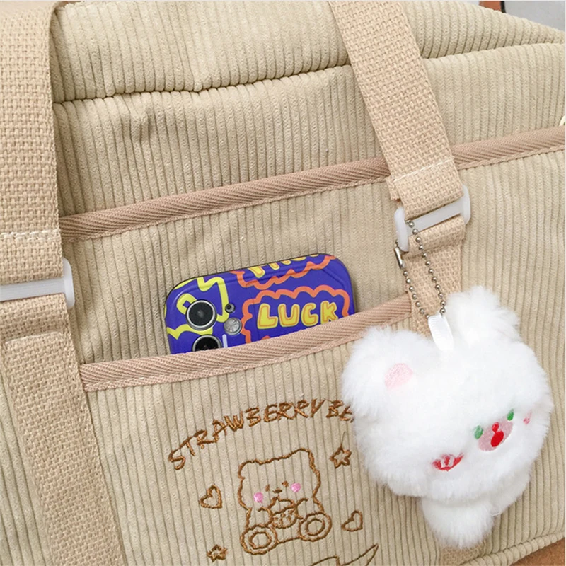 Cute Casual Bag for Women Shoulder Bags 2024 Corduroy Shopper JK Cartoon Embroidered Bear Letter Girls Handbags Student Tote Bag