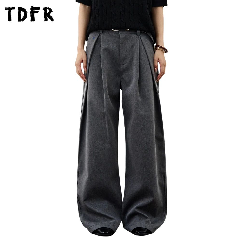 

Pleated Casual Suit Pants Mens Retro Solid Color Simple Casual Baggy Straight Wide Leg Trousers Man