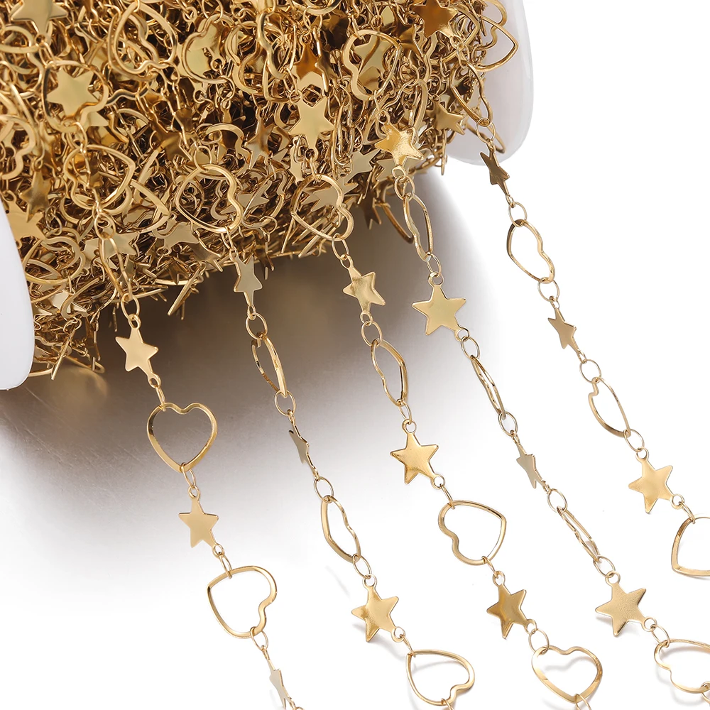

1meter Golden/Steel Color Stainless Steel Star Hollow Heart Link Chains for DIY Waist Chain Bracelet Choker Jewelry Making Chain