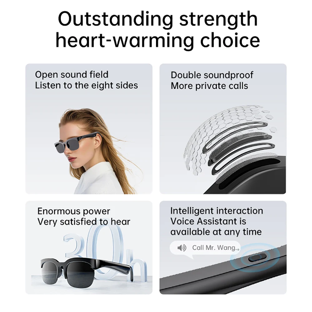 Smart Gläser Drahtlose Bluetooth 6,0 Stereo Kopfhörer Anruf Musik Outdoor Radfahren Sonnenbrille Sprachsteuerung HIFI Anti-UV Gläser