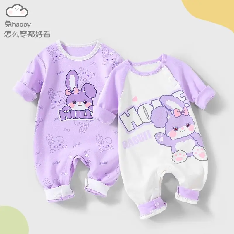 Jumpsuit bayi baru lahir, baju terusan katun murni lengan panjang bayi baru lahir musim semi musim gugur untuk bayi baru lahir