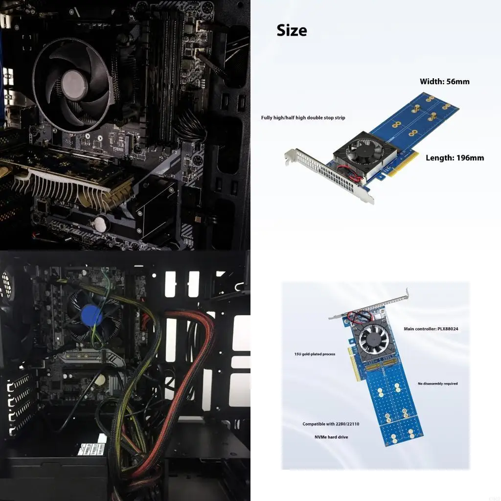 

C90F Universal PCIe Card Card для привода 4NVME включает в себя полные/половину высоты кронштейны