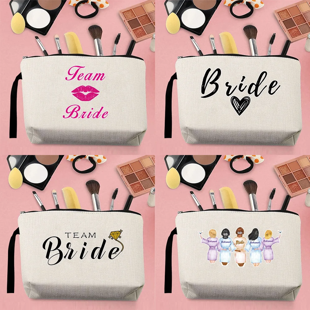 Fashion Single Product Woman Makeup Storage Bag Canvas Cartoon Bridal Pattern Printed Belt Zipper Beige Coin Purse Pencil Case