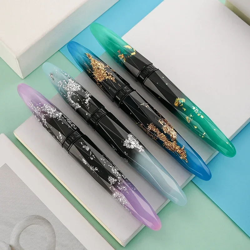 Russian BENU Diamond Surface Fountain Pen Briolette Handmade Iridium Gold Pen Gold Mine Snow Season Fluorescence Gift Pen