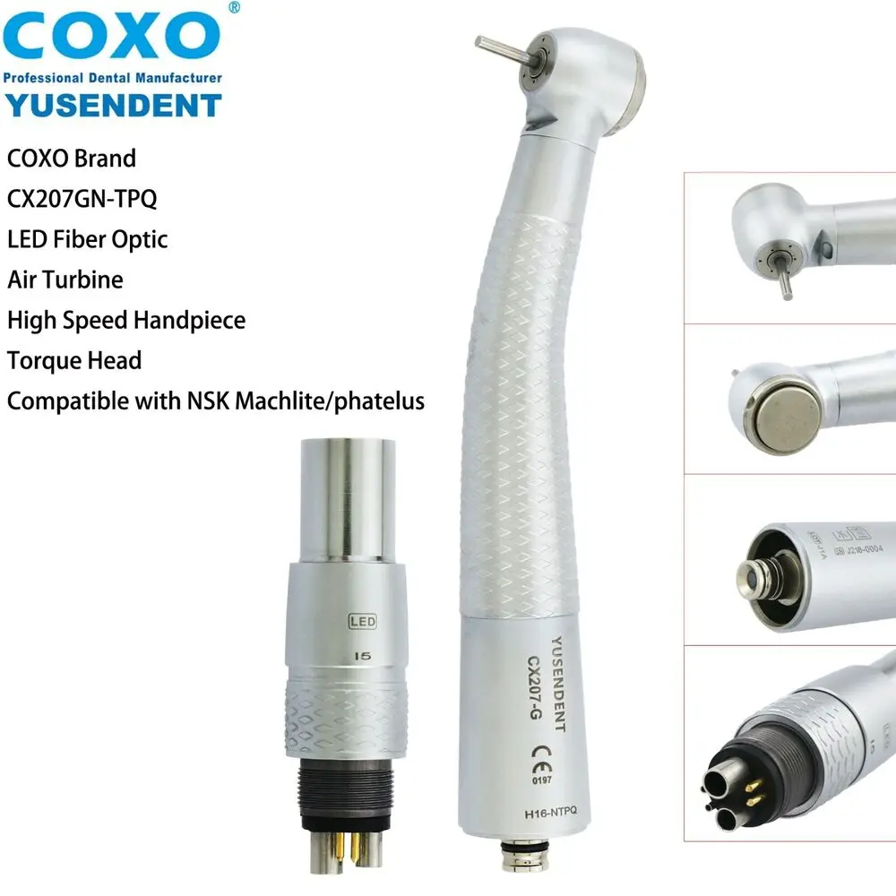 COXO Dental High Speed Fiber Optic Turbine Handpiece CX207 GN-SP CX207 GN-TP Fit NSK 6 Holes Coupling