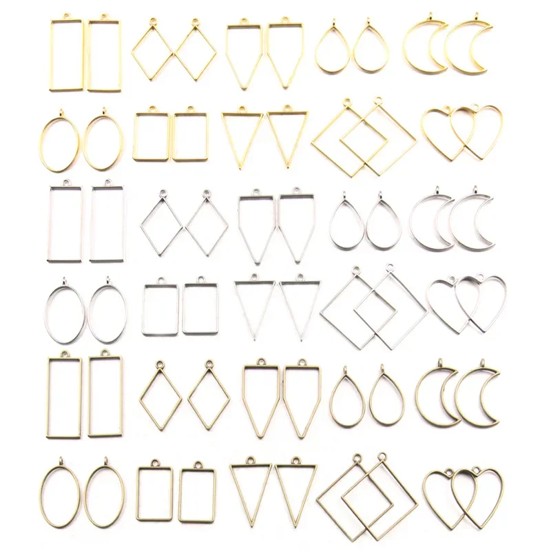 

30pcs Metal Geometric Hollow Frame Pendant Charm UV Epoxy Resin Craft Bezel For DIY Jewelry Making Accessories