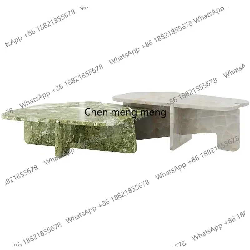 L07 Designer Natural Marble Coffee Table Set, Italian Minimalist High-Low Nesting Tables for Small Living Room, Customizable