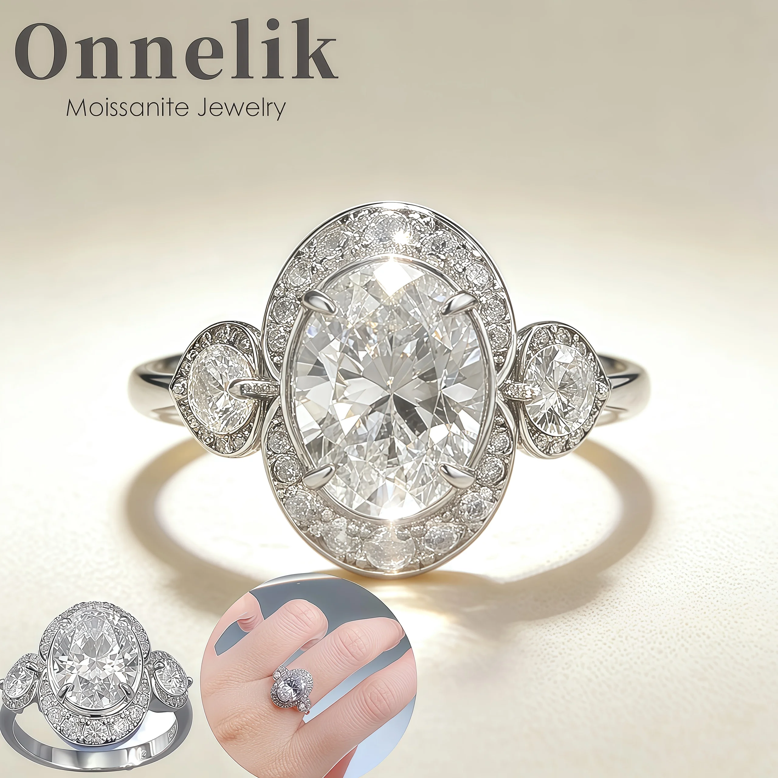 

Onnelik S925 Sterling Silver 8x11mm Oval Moissanite Ring Luxury Setting Wedding Band Elegant Style Fine Jewelry Gifts for Women