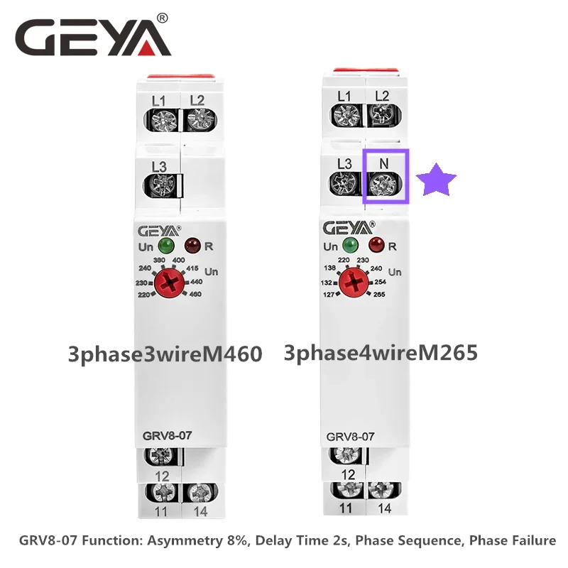 GEYA 3 Phase Voltage Protection Relay Phase Sequence Phase Failure Protection Relay 8A 10A 1SPDT 2SPDT