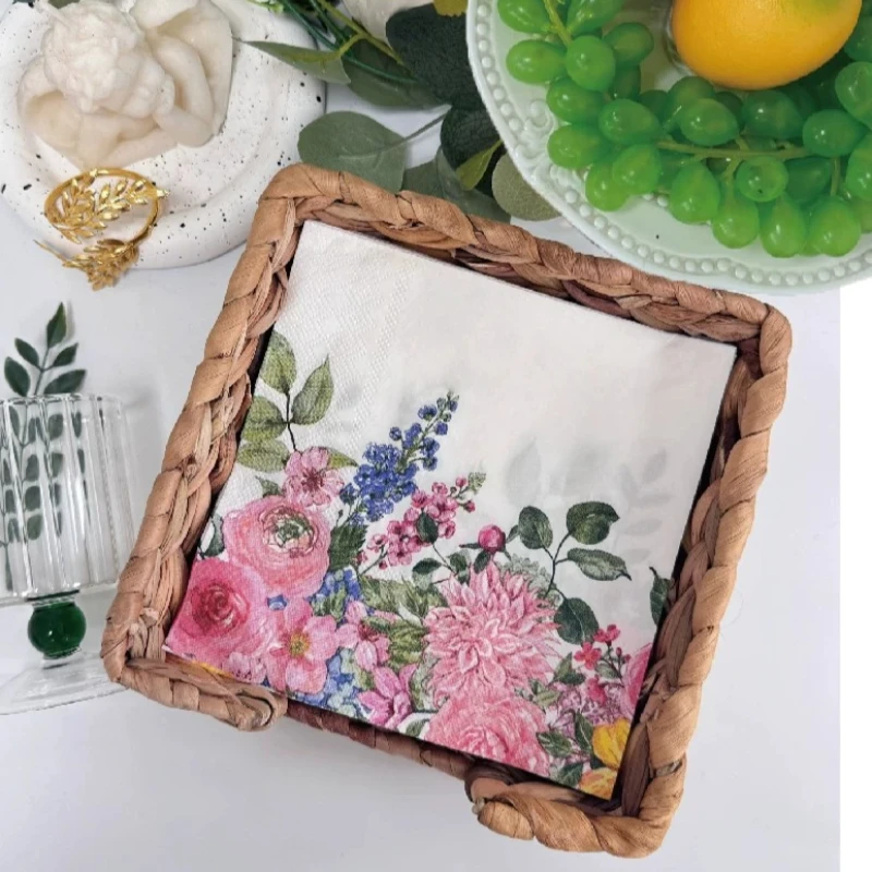 20 Sheets of 33 * 33cm 2Ply Pink Rose Napkins, Picnic Party Decorations, Colorful Printed Paper, DIY Decoupage Paper