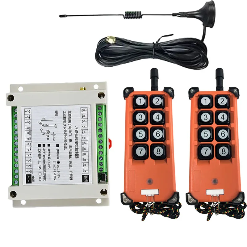 433mhz DC 12V 24V 36V 8 Channel RF Wireless Remote Control System Receiver Transmitter Universal power industrial 200-3000m