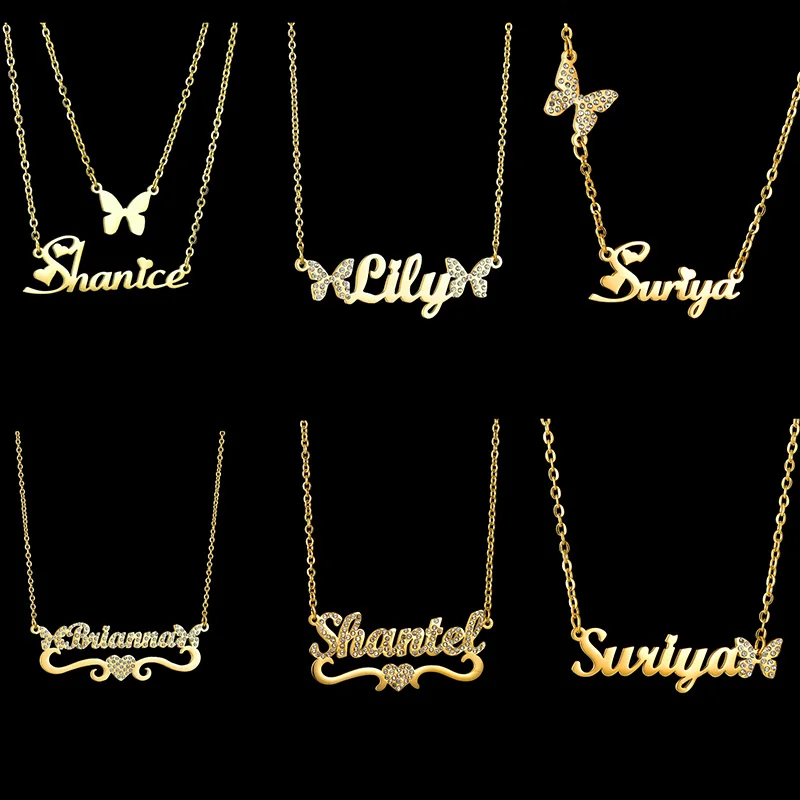 Spark New Customized Name Butterfly Necklaces With Stone Stainless Steel Gold Color Personalized For Women Jewelry Gift