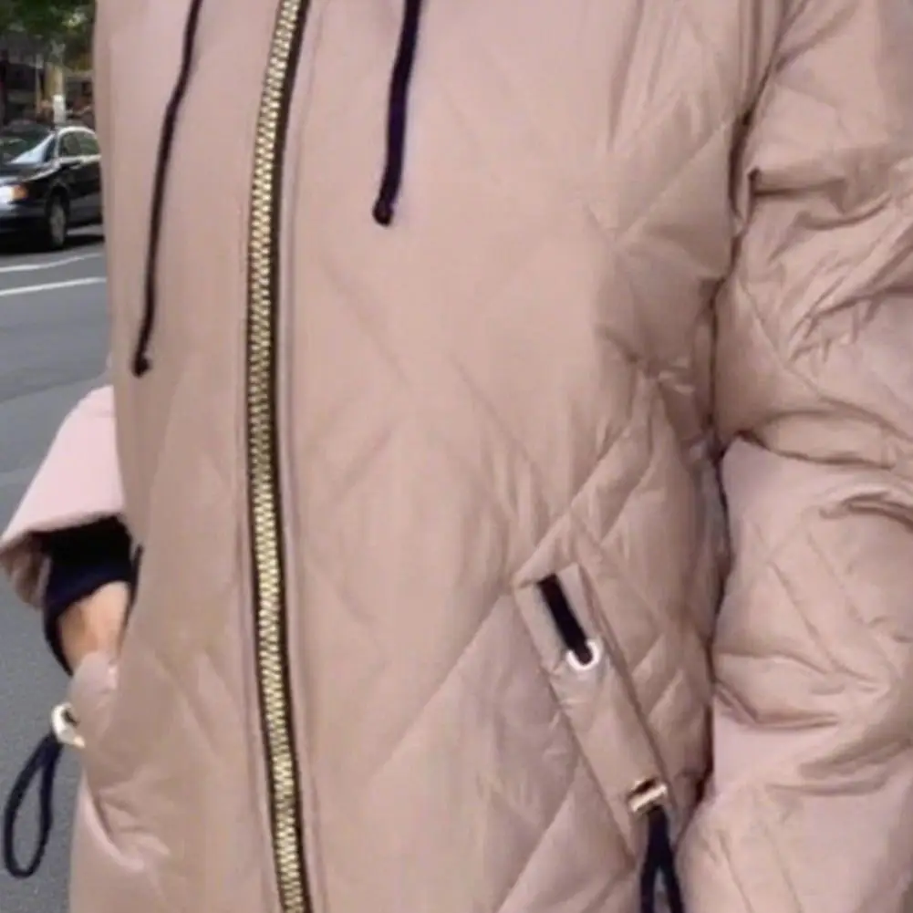 Chaqueta de plumón de estilo básico 2025, Chaqueta de algodón de Color sólido para mujer, abrigo con capucha y cordón, Chaqueta de algodón cálida de manga larga para mujer