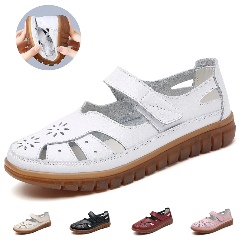 Sandals Summer Breathable Leather Slippers Women Fashion Non-Slip Casual Roman Shoes Ladies Sandals on Sale Off White Shose