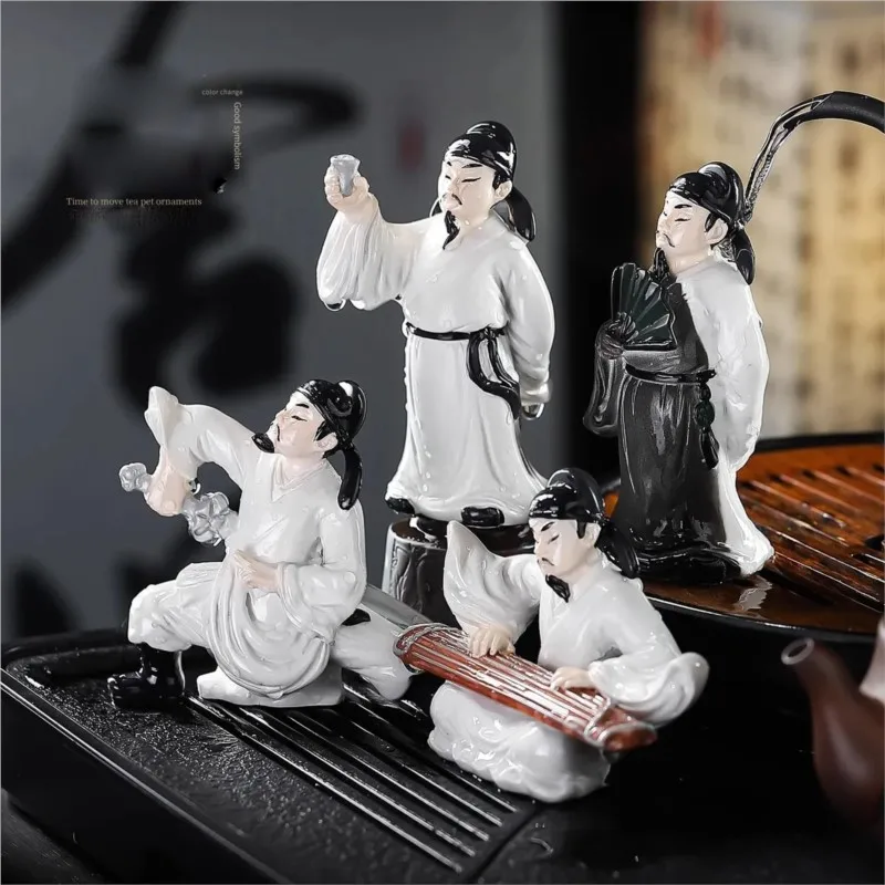 Color-changing Poet Li Bai Resin Tea Pet Small Ornament Tea Table Decoration Tea Pet Kung Fu Tea Ancient Character OrnamentZI290