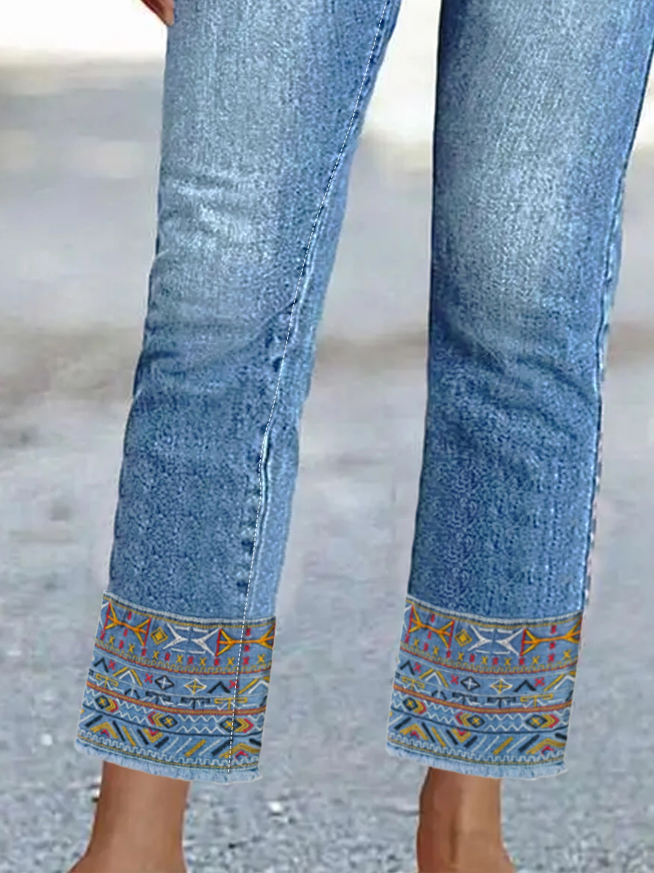 بالإضافة إلى حجم ارتفاع الخصر مستقيم الساق الجينز المرأة Bootcut الدنيم مع تأثير التخسيس التطريز خمر #5