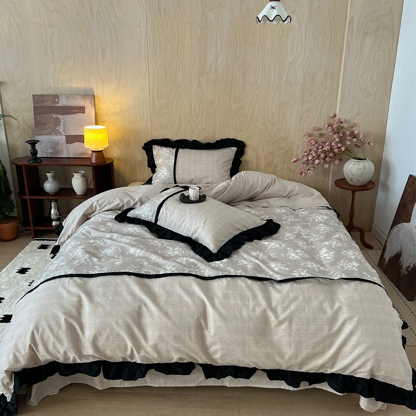 

2026 New Style Full Cotton 4-pcs Set with Ruffled Edge and Splicing Craft Queen Size Romantic and Warm Bedroom Decoration