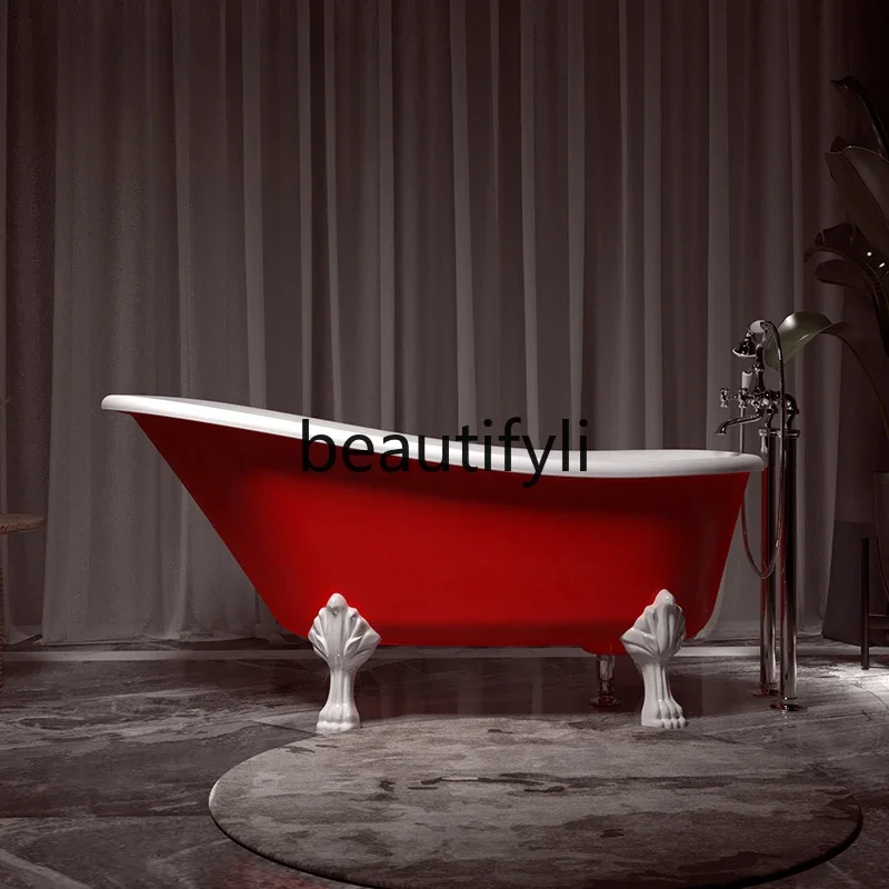 

Artificial stone household bathtub integrated forming independent adult bathtub household red matte princess tank